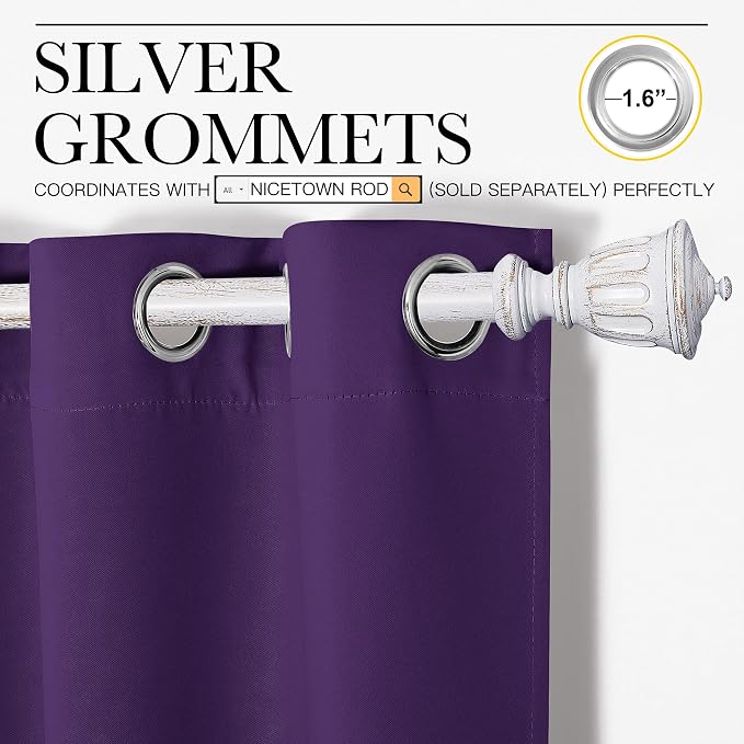 NICETOWN Purple Blackout Curtains 90 inches Long, Niose Reducing and Thermal Insulated Room Darkening Curtains for Girls Bedroom Living Room Window Decoration (55 inches Wide, 2 Panels)