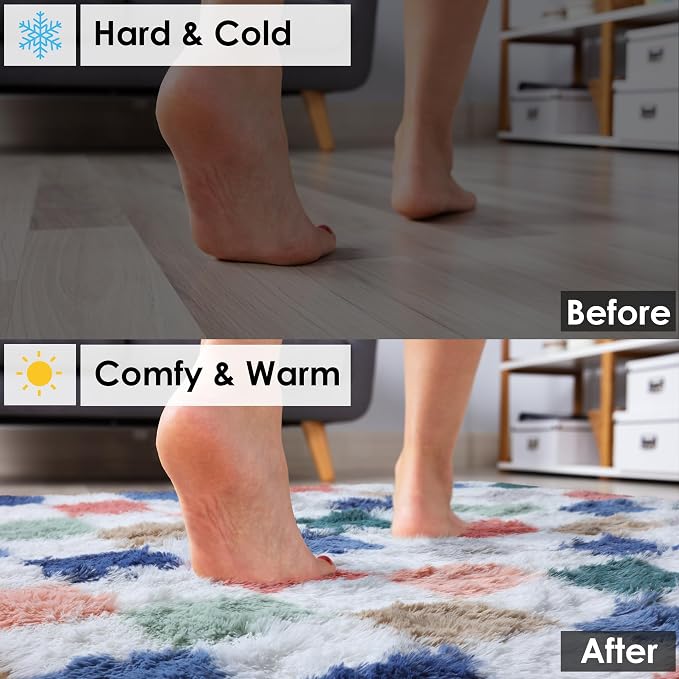 KICMOR 6x9 Area Rugs for Living Room, Large Fluffy Soft Colorful Checkered Fuzzy Shag Shaggy Bedroom Carpet, Cute Indoor Plush Rainbow Rug for Teen Kids Boys Girls Dorm Nursery Home Decor Aesthetic