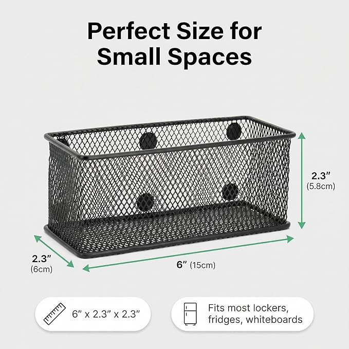 Neudeco Magnetic Locker Organizer, Wire Mesh Storage Baskets, Black | Pack of 3, Magnetic Pencil Holder, For Dry Erase Markers, Fridge, Whiteboard, School Locker