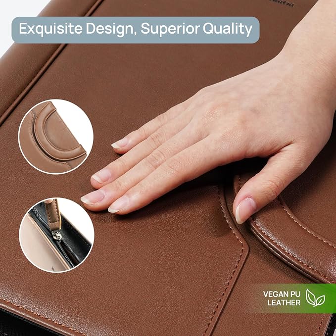 POPRUN Business Padfolio Folder, PU Leather Portfolio Binder with Writing Notebook, Tablet Sleeve, Card Slots and Pen Loop for Professionals, Interviews and Daily Work, Brown
