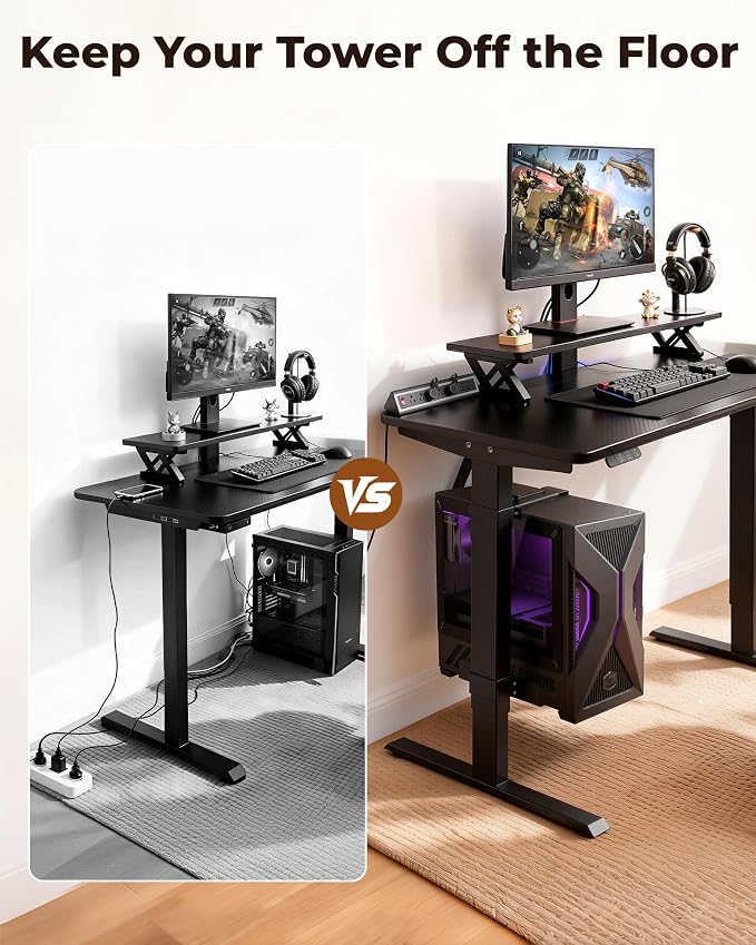 TOPSKY Dual Motor Electric Standing Desk Frame, Height Adjustable Sit Stand Base for Home Office, Fits Table Tops up to 70.8 x 31.5 Inch, 225 lb Capacity (Black, with CPU Stand)