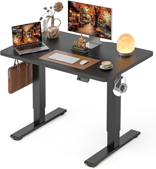 CubiCubi Electric Standing Desk 40 x 24 Inch, Height Adjustable Sit Stand Desk with Memory Presets, Splice Desktop Computer Desk for Home Office, Black Frame/Black Top