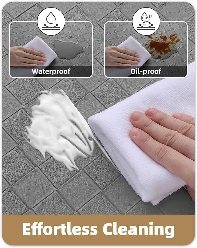 Color&Geometry Checkered Kitchen Mat 24x59+24x94 for Floor,Wide Set/2,Grey | Waterproof&Oil Proof, Easy Clean Kitchen Rug For Large/Busy Homes, Anti Fatigue 0.4in Cushion For Long Standing, Non Slip