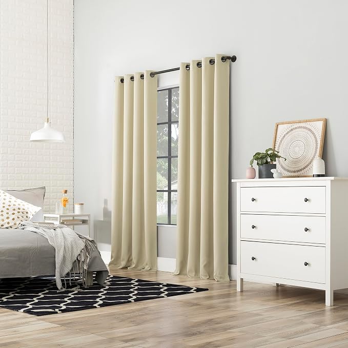 Sun Zero Nordic 2-Pack Theater Grade Noise Reducing Extreme 100% Blackout Grommet Curtain Panel Pair, 52" x 84, Cream Off-White