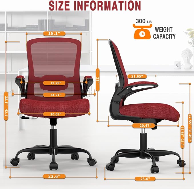 Mimoglad Office Chair, Ergonomic Desk Chair with Adjustable Lumbar Support, High Back Mesh Computer Chair with Flip-up Armrests-Task Chairs, Executive Chair for Home Office