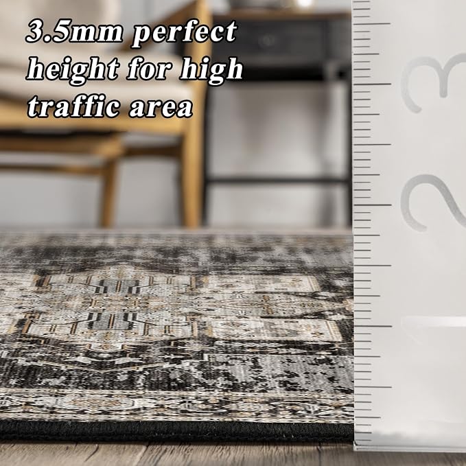 RUUGME Washable 5x7 Area Rugs - Large Rugs for Living Room Stain Resistant Carpet Vintage Rugs for Bedroom with Non Slip Backing Home Decor Floor Decoration Mat (5x7 Black)
