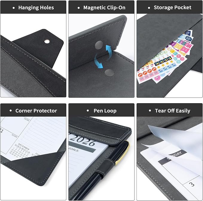 Ospelelf Leather Desk Calendar 2026-2027 with Storage Pocket Protective Cover Large 12"x17" Monthly Planner Pad 18 Months January 2026 - June 2027 Black