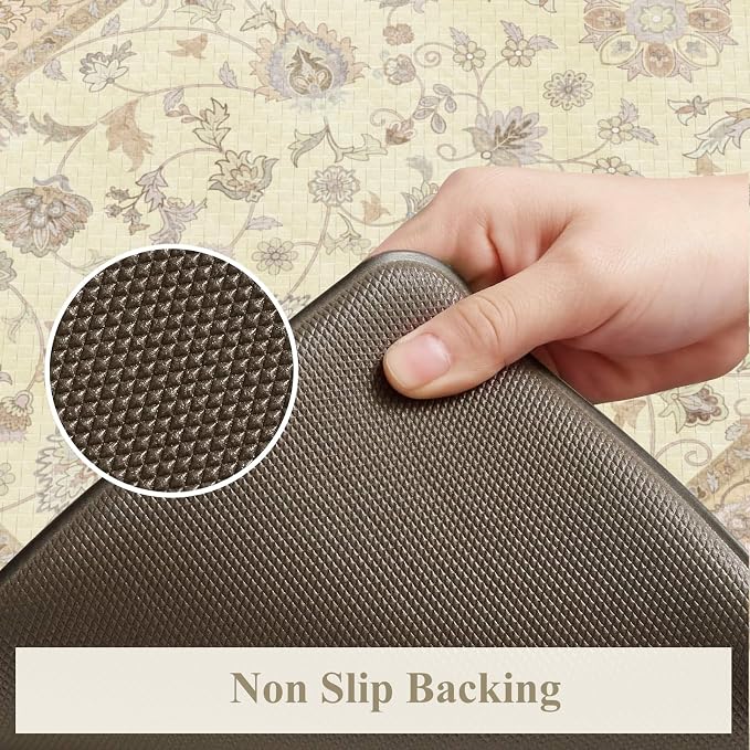 KIMODE Cushioned Kitchen Mats for Floor,Anti Fatigue Kitchen Rug Sets of 2 | Beige,Padded Kitchen Mats,Memory Foam Kitchen Mat Waterproof, Vintage Kitchen Rugs Non Slip for Laundry Office Home Decor