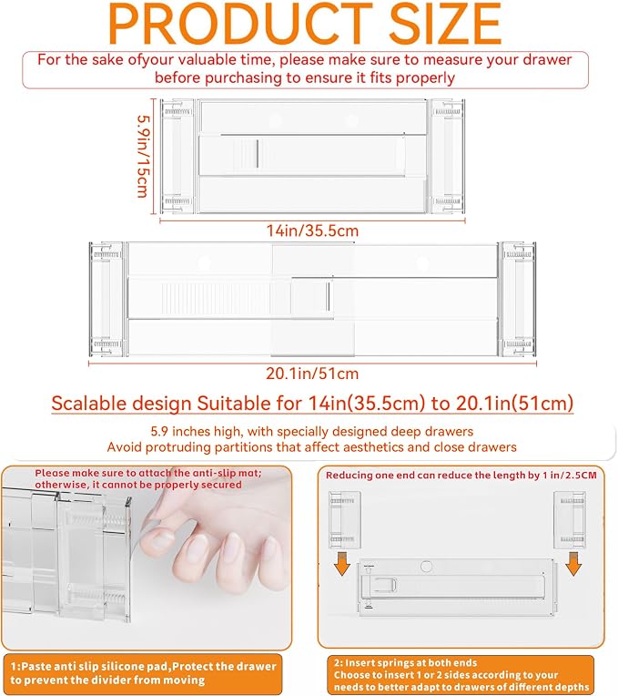 12 Pack Clear Acrylic Drawer Divider 6 Inch High,Expandable from 14-20'',Adjustable Dresser Drawer Dividers for Baby Clothing,Underwear and Sock,Separators,Deep Drawer Separators for Kitchen