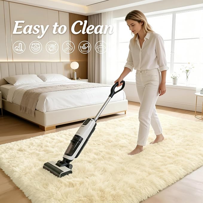 OLANLY 6x9 Machine Washable Large Area Rugs for Living Room, Bedroom, Soft Fluffy Shaggy Bedside Rug, Indoor Floor Carpet for Kids Girls and Boys, Dorms, Nursery, Home Decor Aesthetic, Cream