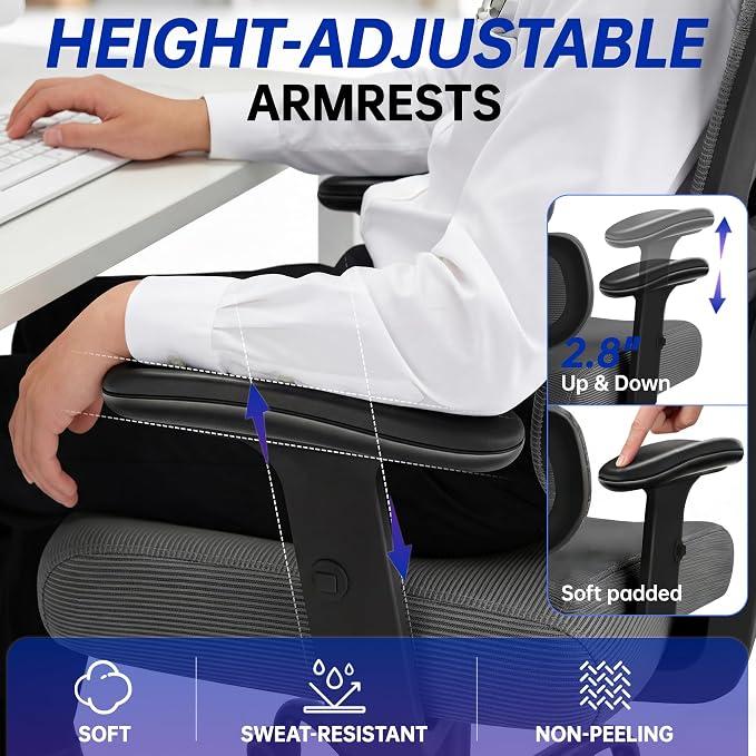 Ergonomic Office Chair, High Back Mesh Computer Chair with Comfortable Adaptive Lumbar Support, Built-in Coat Hanger, SGS Class 4 Gas Lift, Heavy Duty 300lbs for Long Hours Home Office