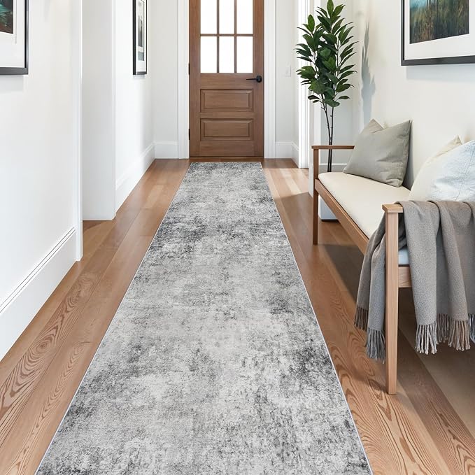 Washable 3x16 Hallway Runner Rug - Runner Rugs Modern Stain Resistant Indoor Mat Rug Runner for Laundry, Bedroom Non Slip Rubber Backing Thin Hallway Runner Rug Low Pile Carpet 3x16 Grey