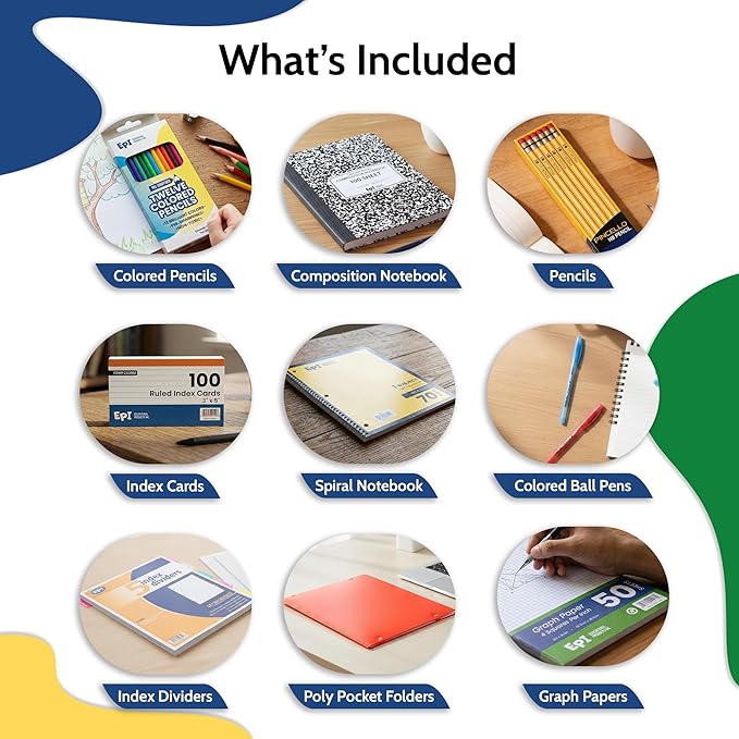 EPI Essentials Bulk School Supplies for Kids – 6th to 8th Grade School Supply Packs – Wide-Ruled Bundle with Classroom-Ready Standard List Essentials – 120 Boxes per Pallet