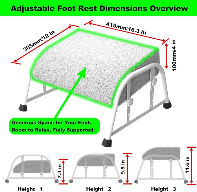 10-Level Adjustable Under Desk Footrest, XL White Metal Frame | Ergonomic under desk leg rest or desk foot rest. Home computer heavy duty office chair foot stool for gamers,work(White Plus)