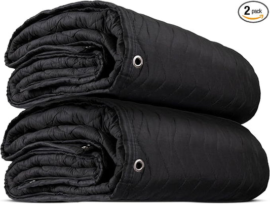 US Cargo Control 80" x 72" Large Sound Dampening Blankets with Grommets (2-Pack), Light Blocking Acoustic Blankets for Wall Hanging and Studios, Machine Washable, 9 LBS