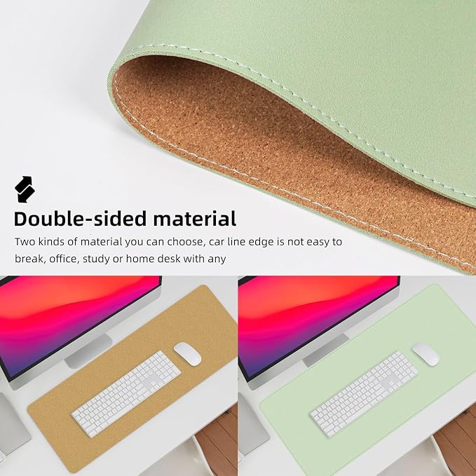 AFIING Cork Desk Mat 47" x 23.6", Dual-Sided Natural Cork & PU Leather Desk Pad, Non-Slip Waterproof Large Mouse Pad for Office, Home & Gaming (Light Green)