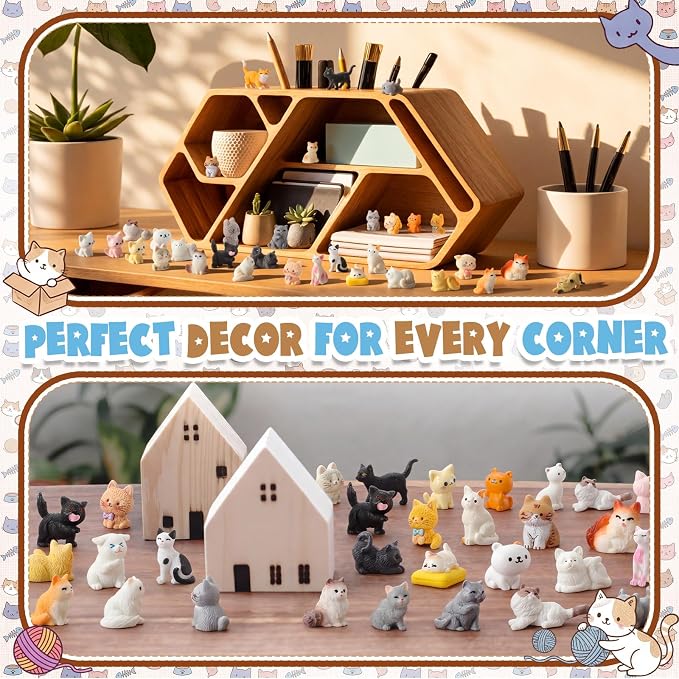 Giegxin 40 Pcs Mini Cat Statue Resin Charms Mixed Kitten Animal Figures Micro Landscape Accessories Cute Embellishments Bulk for DIY Craft Jewelry Making