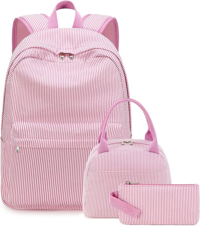 Bluboon Teen Girls School Backpack Kids Bookbag Set with Lunch Box Pencil Case Travel Laptop Backpack Casual Daypacks (Beige bow tie)