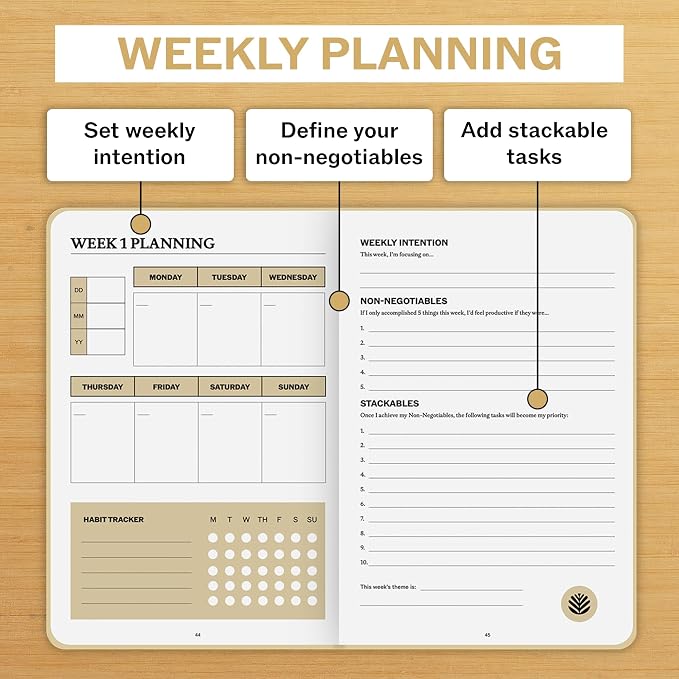 Undated Daily Planner | 90 Day Daily & Weekly Productivity Journal with Hourly Schedule, To Do List, Goal Tracker & Habit Tracker | ADHD Planner for Men & Women | Hardcover Agenda (Cream)