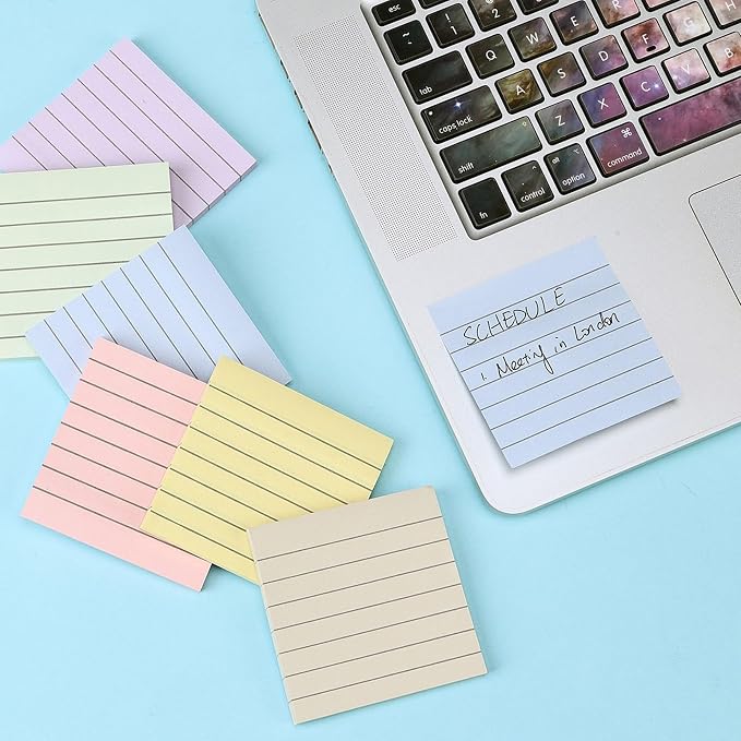 Mr. Pen- Lined Sticky Notes, 3" x 3", 12 Pads, 60 Sheets/Pad, Morandi Color | Bulk Sticky Notes with Lines, Ruled Post Stickies, Memo Pads, Self-Stick Note Pad for Office, School, Home, Study