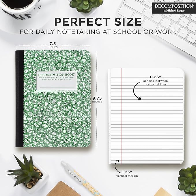 Decomposition Parsley College Ruled Composition Notebook - 9.75 x 7.5 Journal with 160 Lined Pages - Cute Notebooks for School Supplies, Home & Office - 100% Recycled Paper - Made in USA