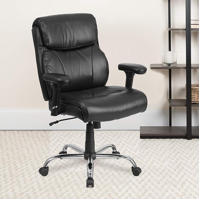 Flash Furniture HERCULES Series Big & Tall 400 lb. Rated Black LeatherSoft Ergonomic Task Office Chair with Clean Line Stitching and Arms