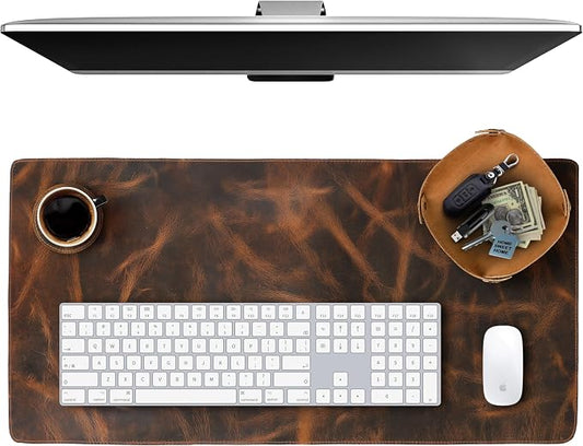 ELIZO Leather Desk Pad Real Leather Desk Mat Desk Cover Desk Blotter Desk Protector Large Computer Mat for Keyboard Gaming Mouse Pad (2-Layer 3mm) Table Laptop Mat Office Desktop Accessories