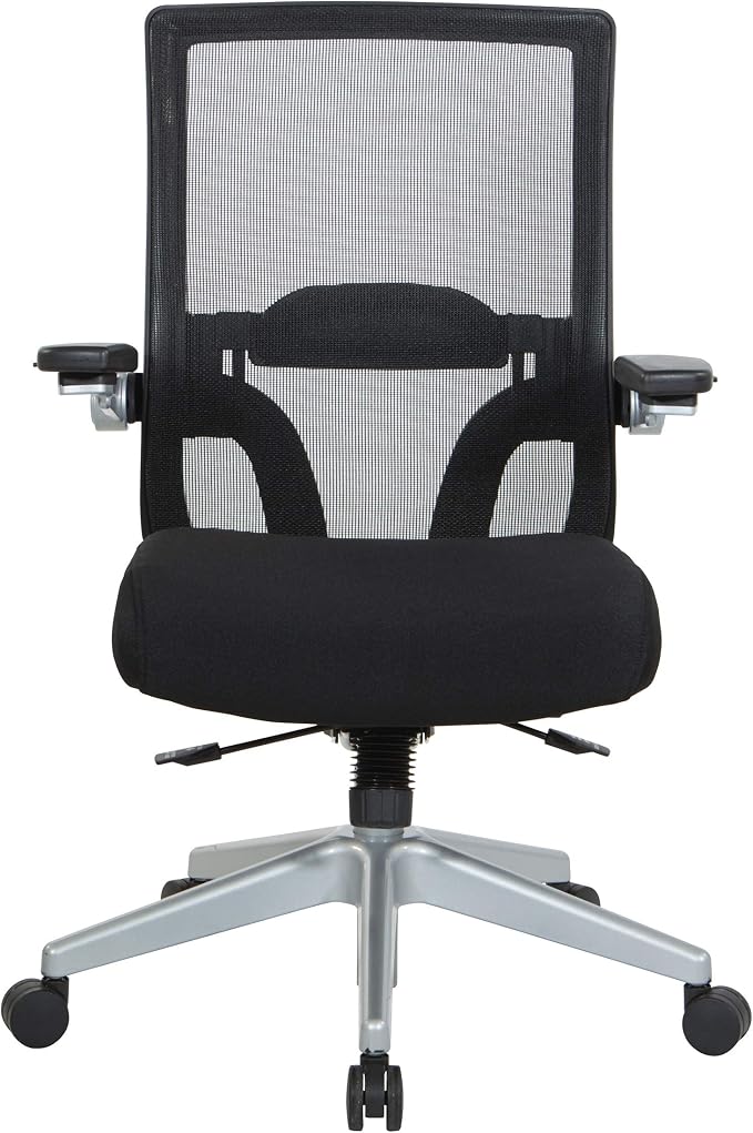 Space Seating 867 Series Adjustable Manager's Chair with Breathable Mesh Back, Lumbar Support and Padded Flip Arms, Black Fabric Seat with Silver Nylon Base