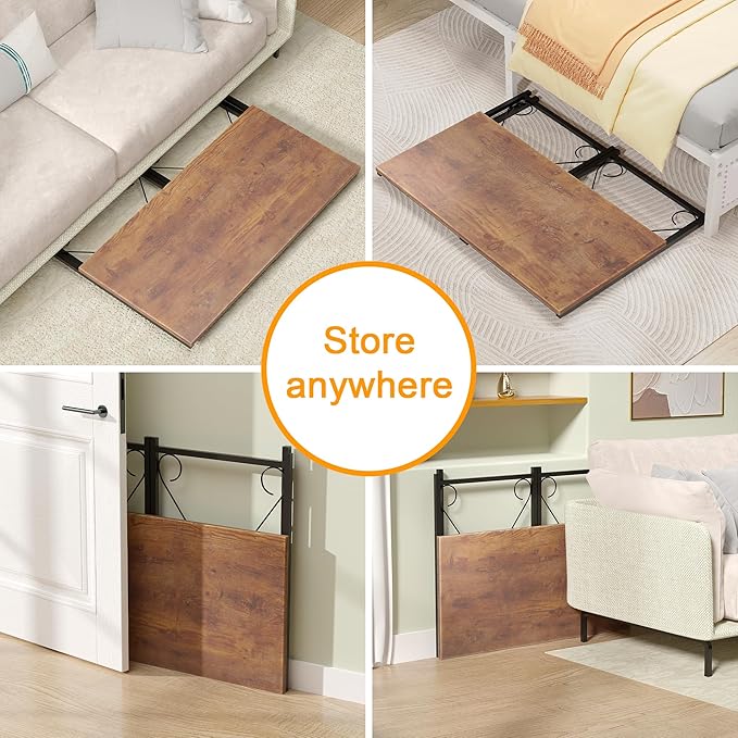 VECELO Folding Desk with Storage Bag 39 Inch Writing Desk Home Office Sturdy Steel Laptop Table for Home Office Work Retro Brown