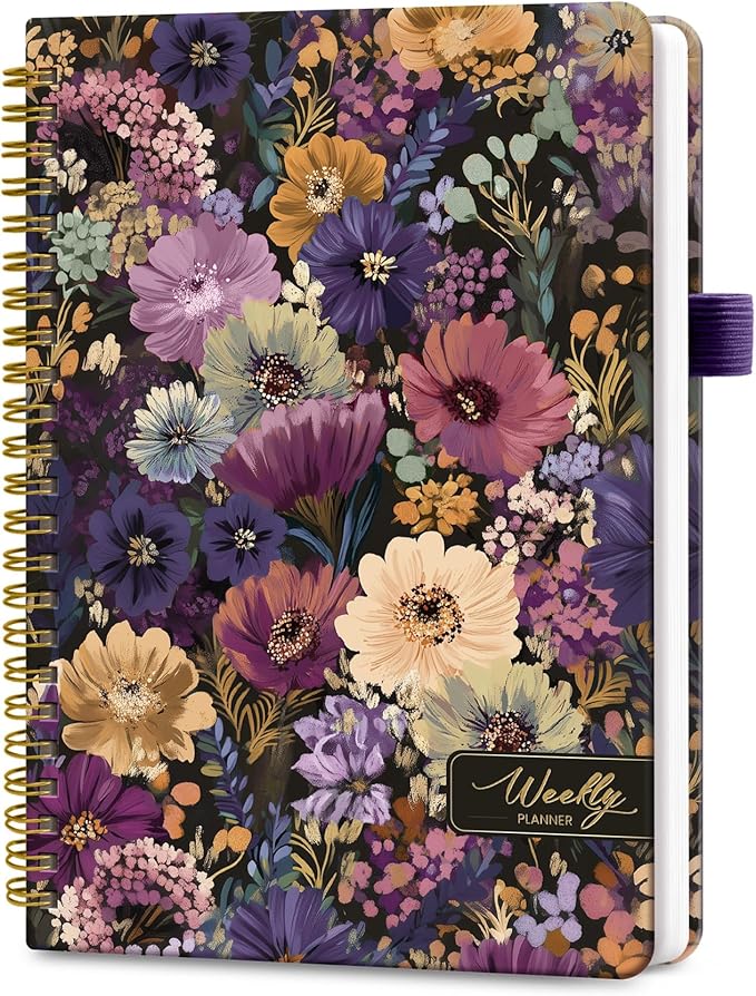 Taja Undated Weekly Planner, Weekly To Do List Notebook with Goal & Habit Tracker Organizer, A5 Weekly Planner Notebook with Spiral Binding, 6.1" x 8.2" - Midnight Bloom