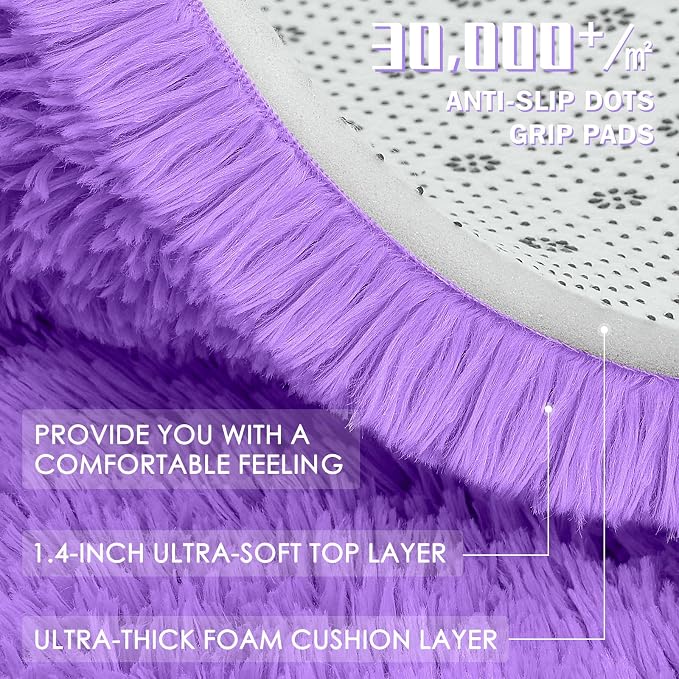 OLANLY 2x6 Machine Washable Runner Rugs for Hallway, Soft Fluffy Shaggy Bedside Rugs for Bedroom, Living Room, Indoor Floor Carpet for Kids Girls and Boys, Nursery Rooms, Home Decor Aesthetic, Purple