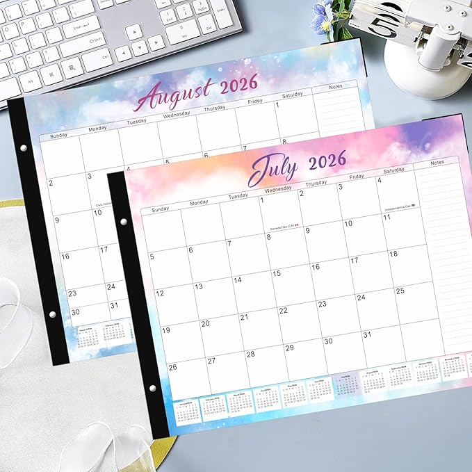 2026 Desk Calendar Large 22x17 Inches,Large Desk Calendar 2026-2027,18 Month,Suitable For Home,School Or Office,With Plastic Cover,Monthly Calendar(Pink)