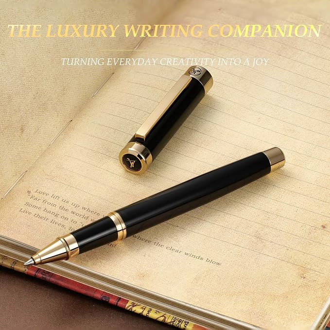 MCNTEIK Black Rollerball Pen With 24K Gold Finish, Luxury Grade Craftsmanship Pen, Schmidt 888F Ink Refill, Exquisite Men's And Women's Gift Pen Set, Professional, Writing, Executive,Office, Nice Pen