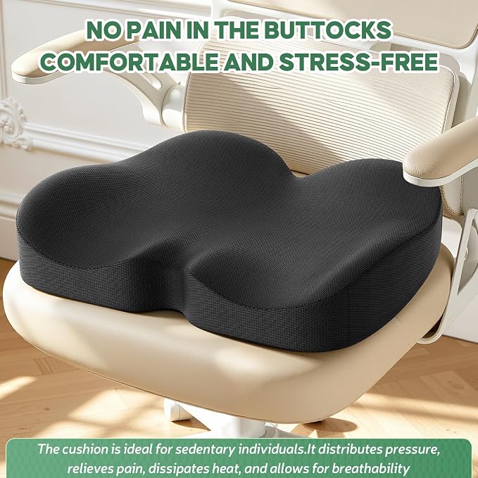 Benazcap Memory Foam Seat Cushion, Ergonomic Office Chair Pressure Relief | Premium memory foam cushion with breathable cover, ergonomic design for office chairs, cars, wheelchairs.