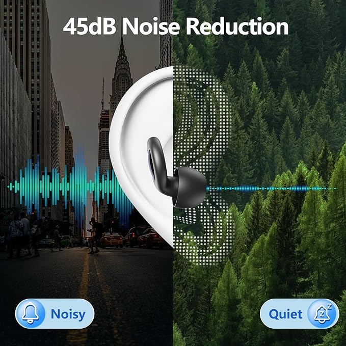 Ear Plugs for Sleeping 45db Noise Cancelling Earplugs Noise Reduction Silicone Reusable Earplug for Snoring Focus Concert Hearing Protection Ear Plug with Case and 6 Eartips (Black)