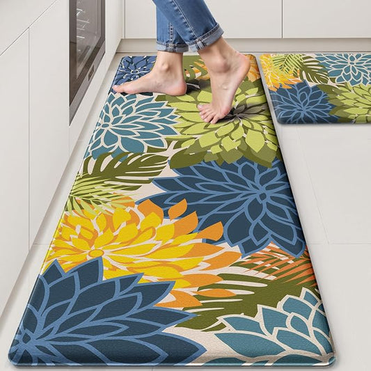 Arenarug Kitchen Mats for Floor 2PCS Cushioned Anti Fatigue Kitchen Mats Waterproof Non Slip Kitchen Mat Rug Set Comfort Foam Standing Mat for Sink, Laundry, Office, Yellow Green