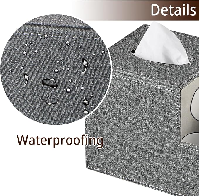 PU Leather Square Tissue Box Cover,Multi-Functional Tissue Cube Box Holder | Facial Tissue Box Cover with Storage,Tissue and Remote Control Holder,Cube Tissue Box Organizer Bedroom,Nightstand,End Table