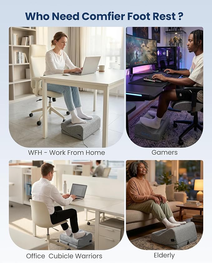 Comfier [2026] Under Desk Foot Rest at Work with Graphene Fast Heat Cloth,Ergonomic Heated Foot Stand, 2 Heights & 3 heat & 3 Vibration,Heel Support for Back,Leg Pain Relief,Office Home,Gift Men,Women