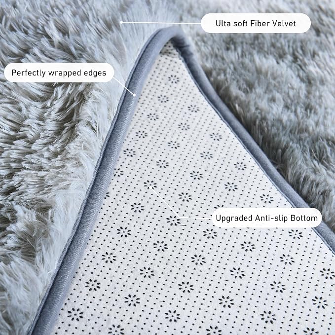 Runner Rugs for Bedroom 2x6 Rug Runners for Hallways Non Slip Soft Shag Bedside Rug, Fluffy Area Rug Throw Rugs for Living Room, Floor Carpet Runner for Nursery Kids Dorm, Light Grey