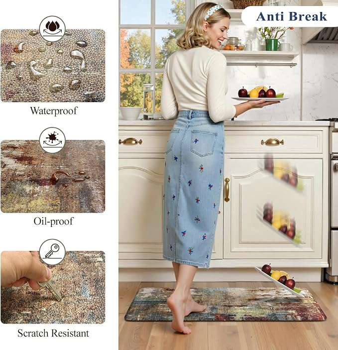 LEEVAN Anti Fatigue Kitchen Mats for Floor, Cushioned Kitchen Mat Set 2PCS | 20"x31"+20"x47", Modern Abstract Red Kitchen Rugs Non-Slip, Waterproof Ergonomic Standing Mats for Laundry, Office, Bar, Sink
