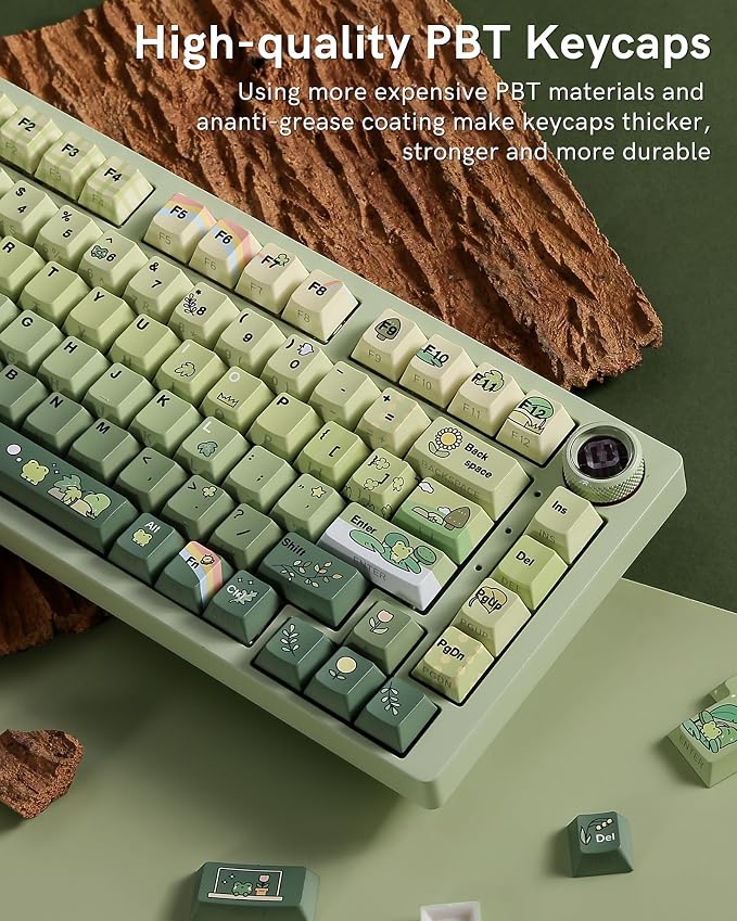 Keymatic Green Frog Cute Keycap Set,128 PBT Custom Keyboard Keycaps,dye Sublimation,Aperture Backlight Cherry Profile Key Cap for Mechanical Keyboard, Compatible with60 70 80 98 100(Only Keycap Set)