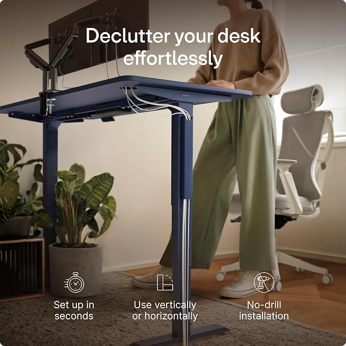 Desktronic Magnetic Cable Management Tray — No Drill Under Desk Cord Organizer, Holds 10 Cables, Reinforced Steel Cable Holder for Home Office, Gaming Setup & Sit-Stand Desks
