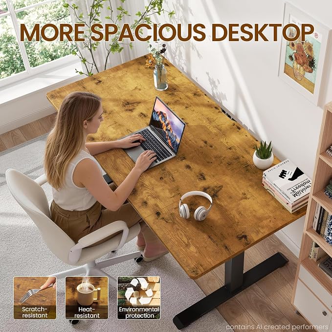 Veken 63" x 28" Super Large Standing Desk, Height Adjustable Electric Computer Desk, Sit to Stand Up, Modern Workstation for Home Office, Walking Pad, Writing, Gaming Bedroom Study, Brown