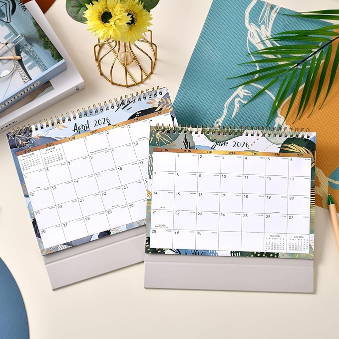 2026 Desk Calendar - Standing Flip 2026 Desktop Calendar from Jan 2026 - Dec 2026, 10" x 8.3", Memo Pages, Stand up Desk Calendar with Strong Twin-Wire Binding, Blank Blocks, Premium Paper