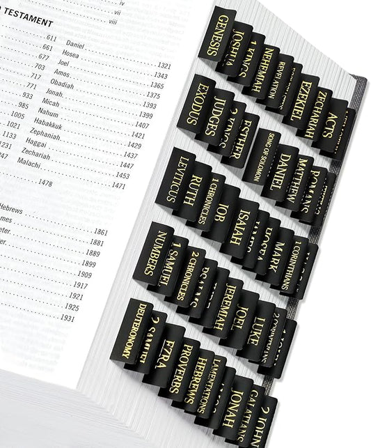 Bible Tabs for Women & Men, Bible Tabs for Study Bible, Large Print Bible Tabs for Easy Navigation, Bible Index Tabs, 66 Tabs Old & New Testament, Extra 9 Blank Tabs - Black