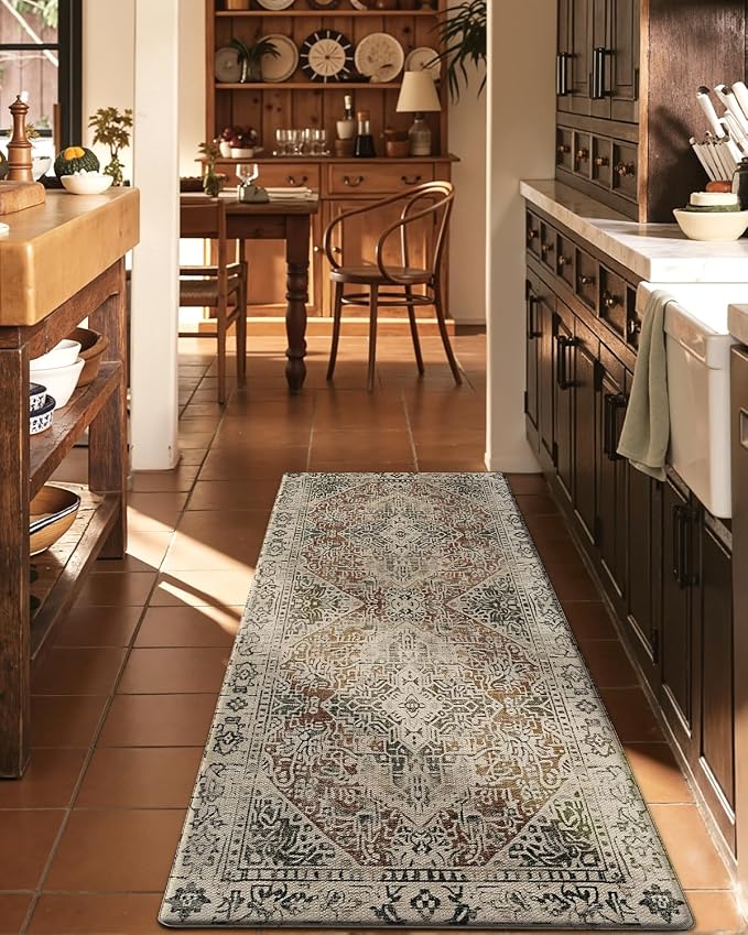 DEXI Kitchen Mats for Floor Cushioned, 23x59 Extra Large Wide Runner Rug Non Slip, Waterproof Soft Comfort Standing Padded Anti Fatigue Decorative, Cream Red