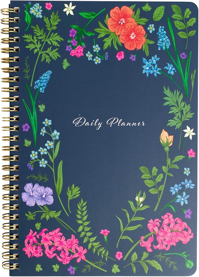 BLU MONACO | Daily Planner Undated Notebook | Navy Floral Spiral Hourly To Do List Planner | 160 Pages 80 Days | Organizer for Work Business School Appointments