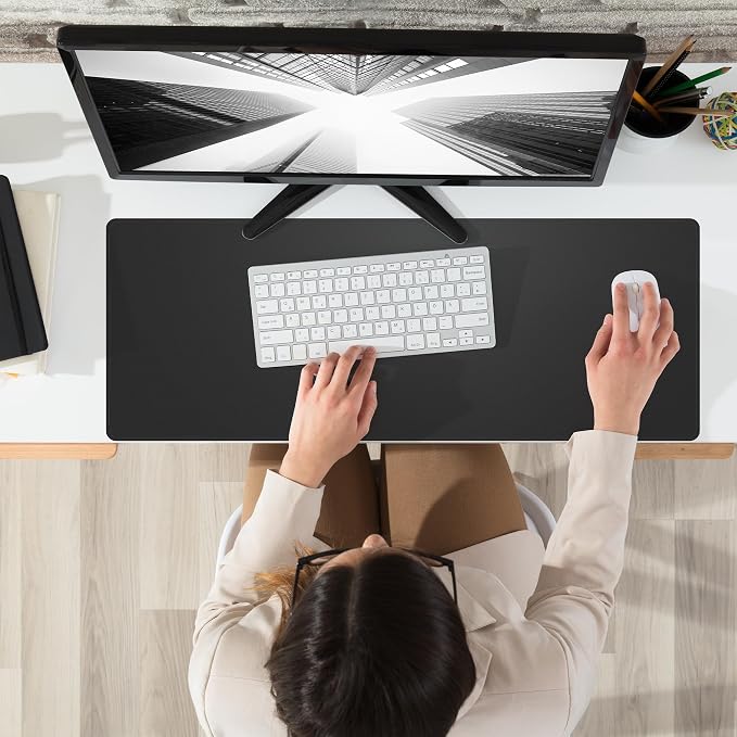 AFIING Black Desk Mat 31.5" x 12", Leather Desk Pad | Waterproof PU Leather, Non-Slip Rubber Base, Desk Protector, Office & Home