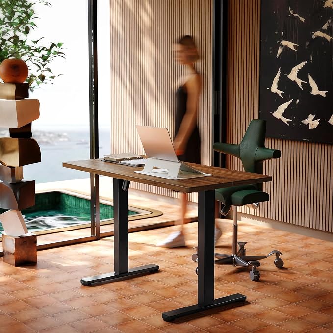 HUANUO 43 x 24 inch Electric Standing Desk Adjustable Height, 4 Memory Height Settings, Sit Stand Up Desk for Home Office & Computer Workstation, Black Walnut