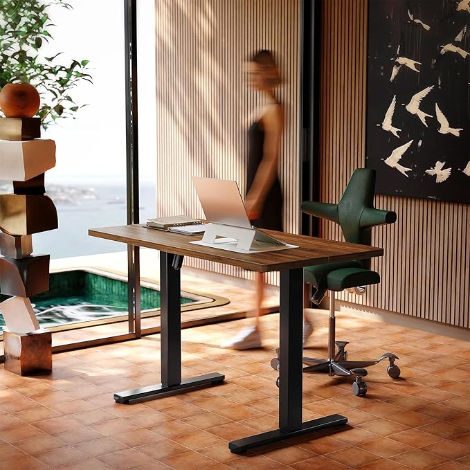 HUANUO Electric Standing Desk Adjustable Height, 4 Memory Height Settings, 40" x 24" Sit Stand Up Desk for Home Office & Computer Workstation, with Headphone Hook, Cable Manager, Walnut